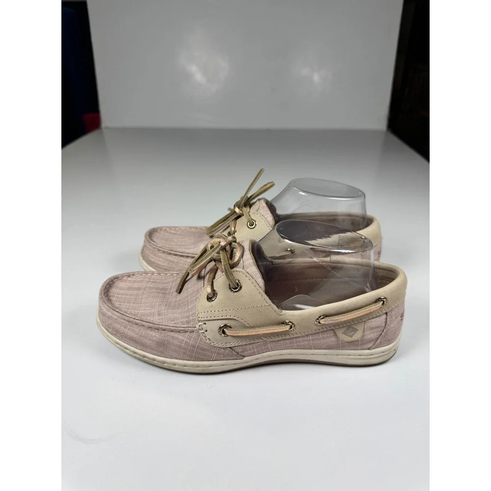 Sperry Koifish STS86519 Womens 7.5 Linen Pink Sparkle Moc Toe Lace Up Boat Shoes